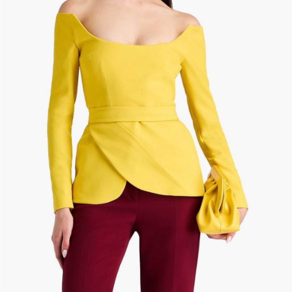 Safiyaa crepe knit top yellow us4 off shoulder